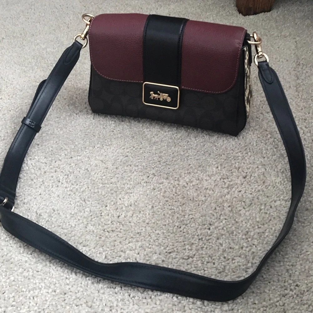 Coach Signature Canvas Crossbody Bag in Burgundy and Black